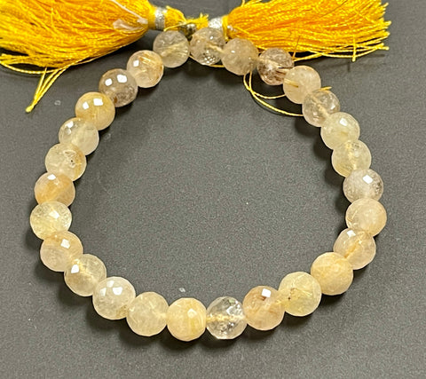 Golden Rutilated Quartz AAA Natural Gemstone Faceted Beads Strand, Rutile Beads Size 8mm Healing Energy Gemstone Beads For Jewelry Making