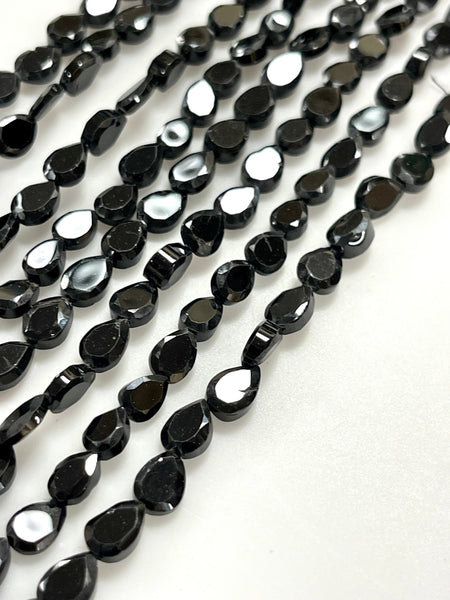 Natural Black Spinal Gemstone Faceted Pear Shape Beads 7x5mm Strand AAA Quality Real Yoga Healing Mala Gemstone Beads for Jewelry Making