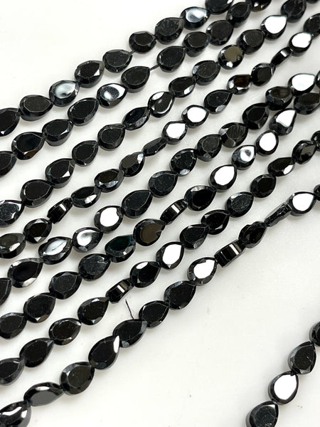 Natural Black Spinal Gemstone Faceted Pear Shape Beads 7x5mm Strand AAA Quality Real Yoga Healing Mala Gemstone Beads for Jewelry Making