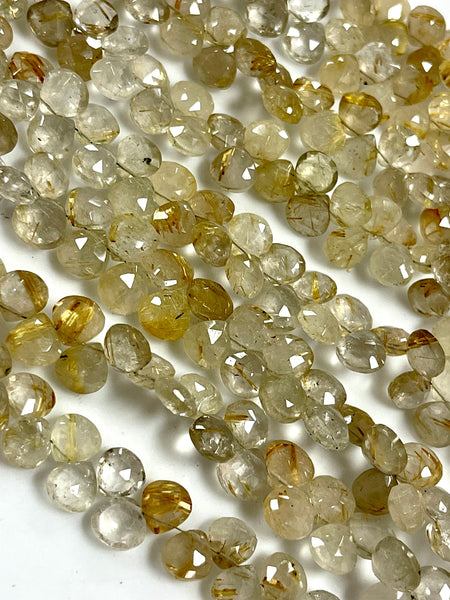 Golden Rutilated Quartz Natural Gemstone Faceted Heart Shape Beads Strand, Rutile drops Briolette Gemstone Beads Size 8mm