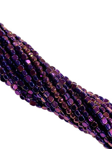 Metallic Purple Color Hematite Natural Gemstone Cube Square Shape Beads 3mm Full 15.5" Strand For Healing Energy Jewelry Making Supplies