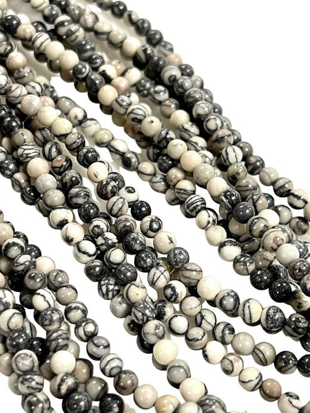 4mm Black & White Zebra Jasper Gemstone Round Shape Handmade Beads Full Strand 15.5" Long for Healing Energy Yoga Chakra For Jewelry Making