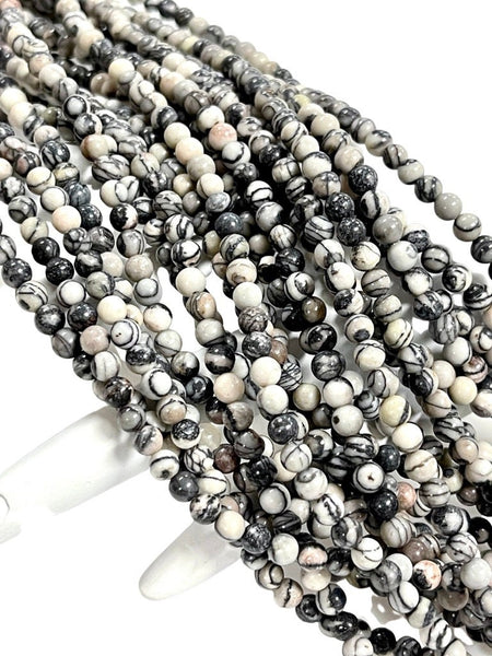 4mm Black & White Zebra Jasper Gemstone Round Shape Handmade Beads Full Strand 15.5" Long for Healing Energy Yoga Chakra For Jewelry Making