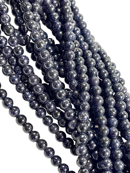 4mm Blue Goldstone Sandstone Gemstone Round Shape Handmade Beads Full Strand 15.5" Long for Healing Energy Yoga Chakra For Jewelry Making