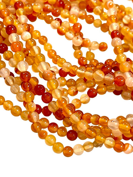 4mm Orange Shaded Carnelian Gemstone Round Shape Handmade Beads Full Strand 15.5" Long for Healing Energy Yoga Chakra For Jewelry Making