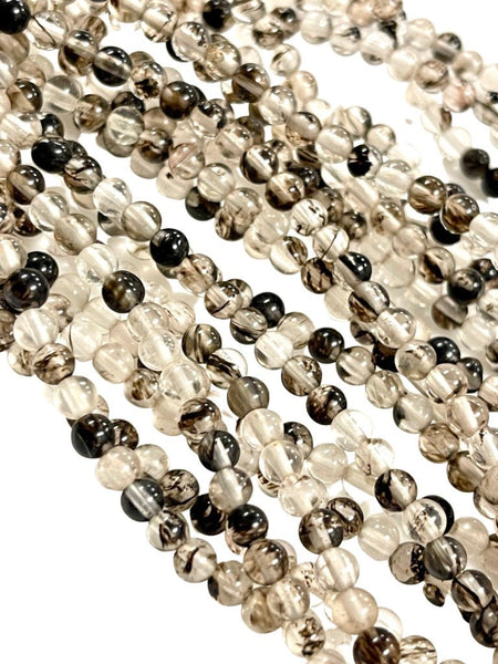 4mm  Black Rutilated Natural Gemstone Round Shape Handmade Beads Full Strand 15.5" Long for Healing Energy Yoga Chakra For Jewelry Making
