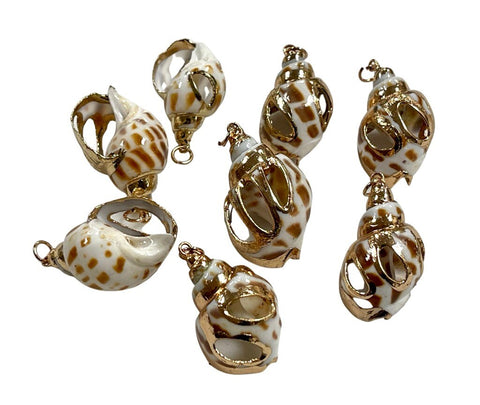 2 Pieces Cowrie Seashell Charm, 2 Pc Gold Plated Seashells, Scallop Beach Shell Ocean Charms For Jewelry Making Bracelets Earrings, Necklace