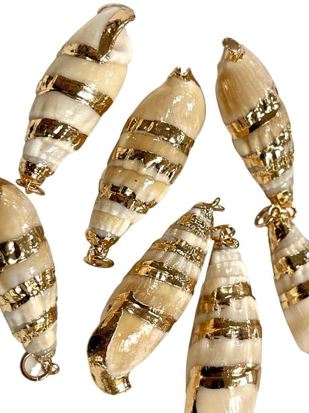 2 Pieces Cowrie Seashell Charm, 2 Pc Gold Plated Seashells, Scallop Beach Shell Ocean Charms For Jewelry Making Bracelets Earrings, Necklace