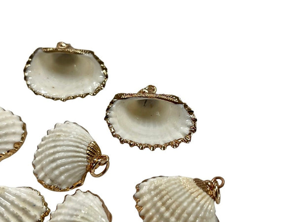 2 Pieces Cowrie Seashell Charm, 2 Pc Gold Plated Seashells, Scallop Beach Shell Ocean Charms For Jewelry Making Bracelets Earrings, Necklace