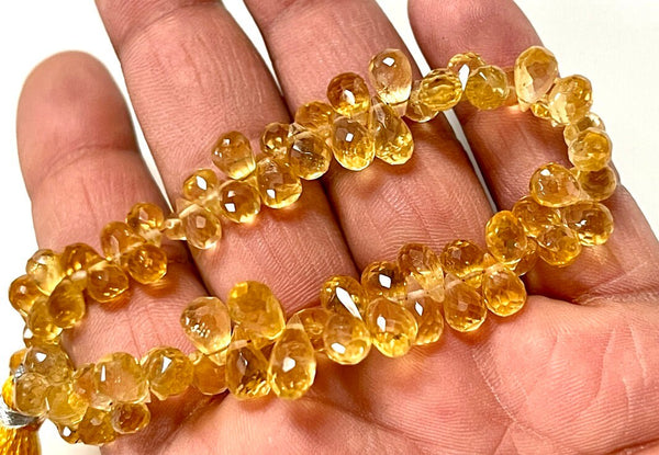 AAA Citrine Natural Gemstone Faceted Drops Shape Beads Strand Genuine Semi Precious Citrine Tear Drops Briolette Gemstone Beads