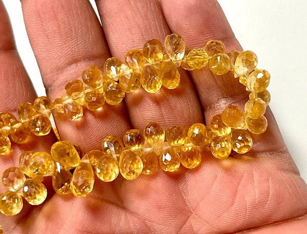 AAA Citrine Natural Gemstone Faceted Drops Shape Beads Strand Genuine Semi Precious Citrine Tear Drops Briolette Gemstone Beads