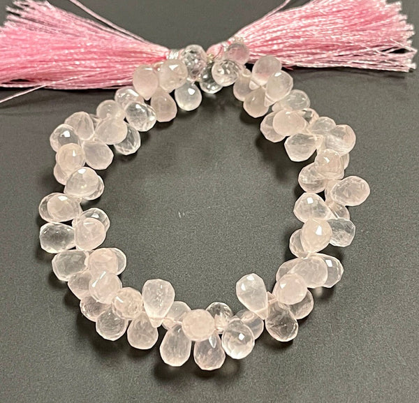 African Rose Quartz Natural Gemstone Faceted Drops Shape Beads Strand Genuine Semi Precious Rose Quartz Tear Drops Briolette Gemstone Beads