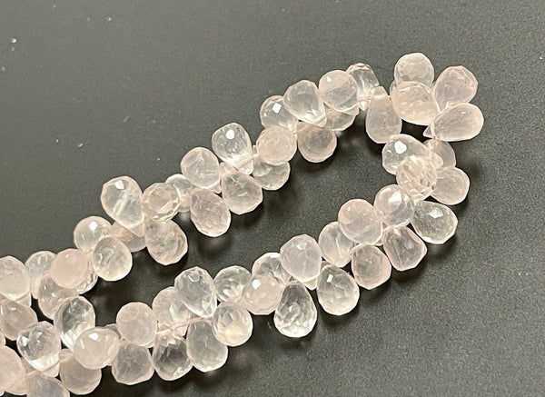 African Rose Quartz Natural Gemstone Faceted Drops Shape Beads Strand Genuine Semi Precious Rose Quartz Tear Drops Briolette Gemstone Beads