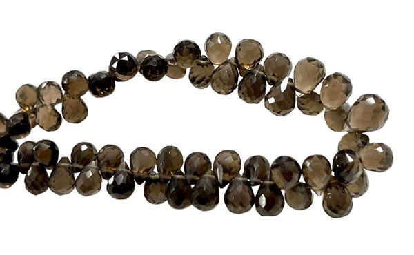 Smoky Quartz Natural Gemstone Faceted Drops Shape Beads Strand Genuine Semi Precious Smoky Quartz Tear Drops Briolette Gemstone Beads