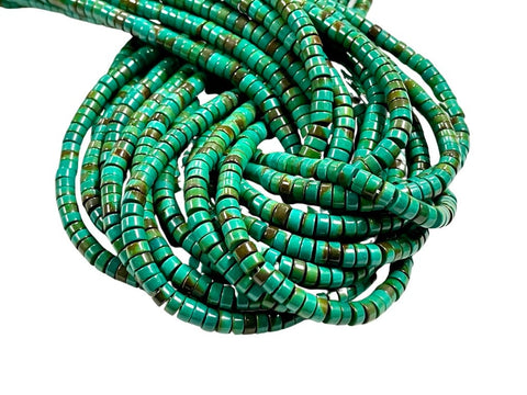 Turquoise Gemstone Heishi Disc Shape, Tyre Shape Beads Strand Size 6x2mm 15.5" Long Strand Green Turquoise Gemstone Beads for Jewelry Making