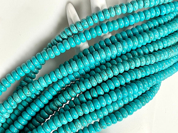 Blue Turquoise Smooth Rondell Beads , Beads Size 8mm 15.5" Long Strand Blue Turquoise Gemstone Beads for Jewelry Making