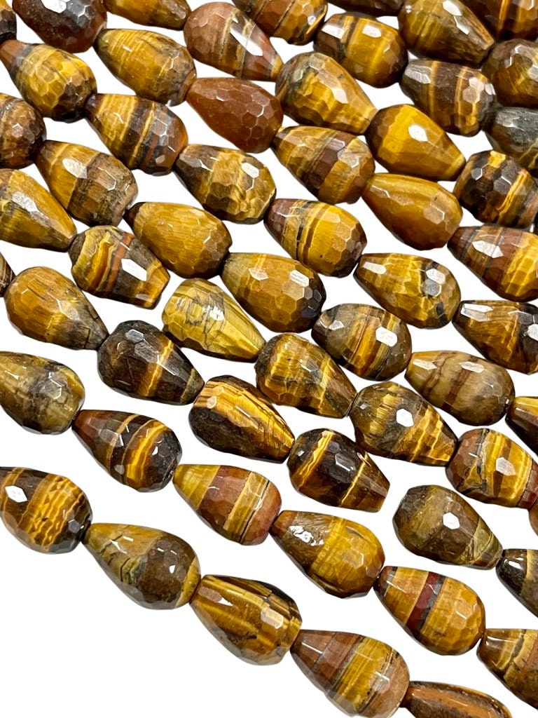 Tiger Eye Natural Gemstone Faceted Drops Shape Beads 15x10mm Yoga Healing Energy Gemstone Loose Beads for Jewelry Making Wholesale Beads