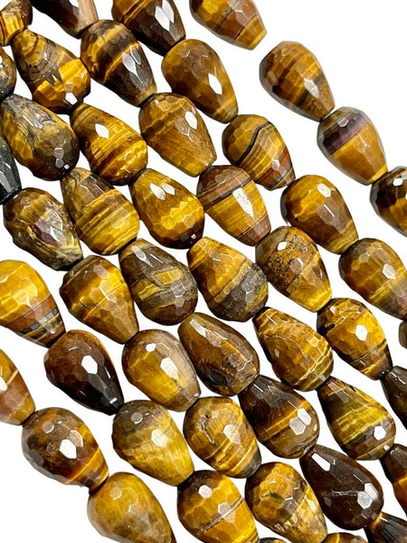 Tiger Eye Natural Gemstone Faceted Drops Shape Beads 15x10mm Yoga Healing Energy Gemstone Loose Beads for Jewelry Making Wholesale Beads