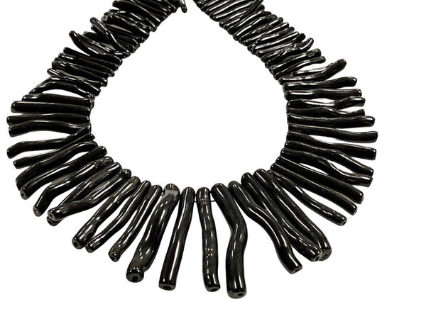 AAA Black Coral Natural Gemstone Branch Beads 60mm-30mm Graduated AAA Quality Full 18 Inch Necklace 80 Branches