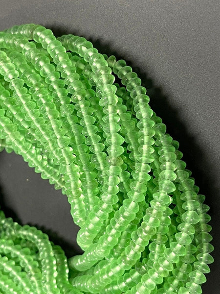 6mm Czech Glass Rondell Shape Crystal Beads, Czech Smooth Handmade Peridot Glass Beads Full Strand, Findings For DIY Jewelry Making Supplies