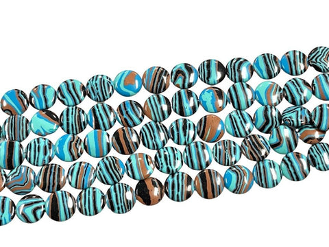 Malachite Blue 16mm Coin Shape Beads Handmade Beads for DIY Jewelry Making, Healing Energy Gemstone Beads