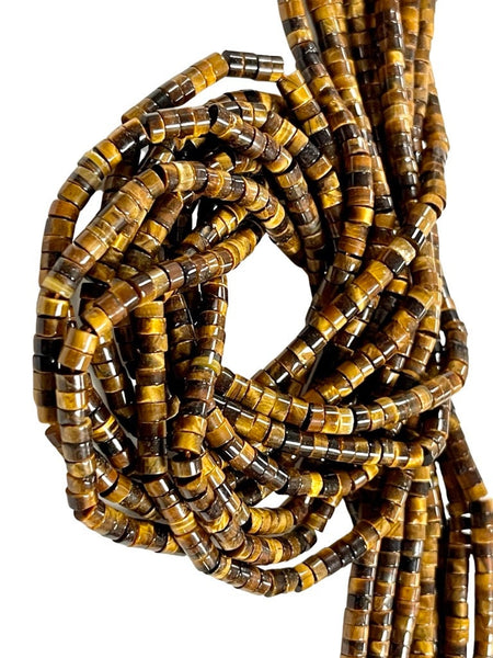 Tiger Eye Natural Gemstone Heishi Disc Tyre Shape Beads Strand Size 4mm Yoga Healing Real Gemstone Full 16" Long Beads Strand For Jewelry