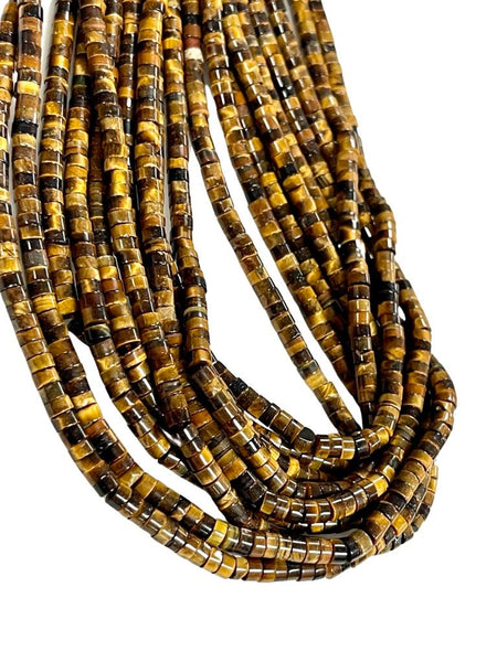 Tiger Eye Natural Gemstone Heishi Disc Tyre Shape Beads Strand Size 4mm Yoga Healing Real Gemstone Full 16" Long Beads Strand For Jewelry