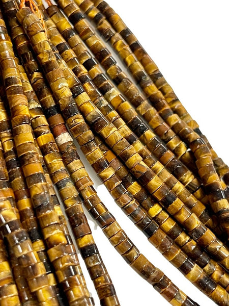 Tiger Eye Natural Gemstone Heishi Disc Tyre Shape Beads Strand Size 4mm Yoga Healing Real Gemstone Full 16" Long Beads Strand For Jewelry