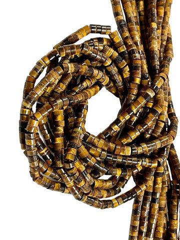 Tiger Eye Natural Gemstone Heishi Disc Tyre Shape Beads Strand Size 4mm Yoga Healing Real Gemstone Full 16" Long Beads Strand For Jewelry