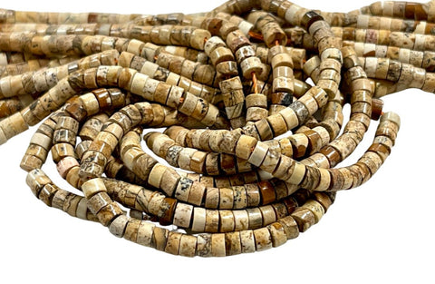 Picture Jasper Natural Gemstone Heishi Disc Tyre Shape Beads Strand Size 4mm Yoga Healing Real Gemstone Full 16" Beads Strand For Jewelry