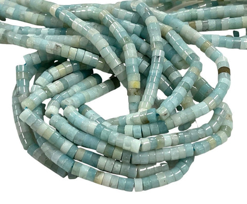 Amazonite Natural Gemstone Heishi Disc Tyre Shape Beads Strand Size 4mm Yoga Healing Real Gemstone Full 16" Beads Strand For Jewelry