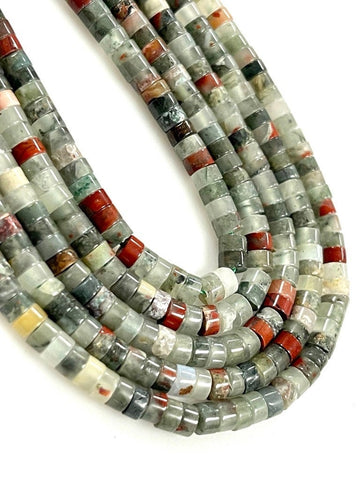 Bloodstone Natural Gemstone Heishi Disc Tyre Shape Beads Strand Size 4mm Yoga Healing Real Gemstone Full 16" Beads Strand For Jewelry