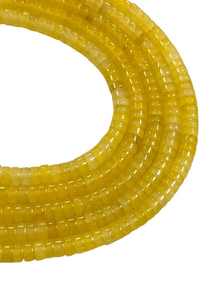 Yellow Jade Natural Gemstone Heishi Disc Tyre Shape Beads Strand Size 4mm Yoga Healing Real Gemstone Full 16" Beads Strand For Jewelry