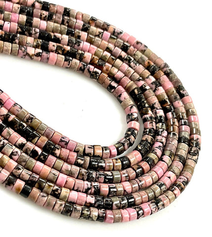 Rhodochrosite Natural Gemstone Heishi Disc Tyre Shape Beads Strand Size 4mm Yoga Healing Real Gemstone Full 16" Beads Strand For Jewelry