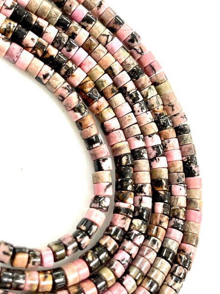 Rhodochrosite Natural Gemstone Heishi Disc Tyre Shape Beads Strand Size 4mm Yoga Healing Real Gemstone Full 16" Beads Strand For Jewelry