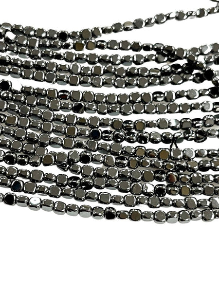 Metallic Dark Grey Color Hematite Natural Gemstone Cube Square Shape Beads 3mm Full 15.5" Strand For Healing Energy Jewelry Making Supplies