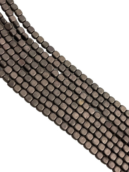 Metallic Brown Color Hematite Natural Gemstone Matte Frosted Finish Cube Square Shape Beads 3mm Full 15.5" Strand For Jewelry Making