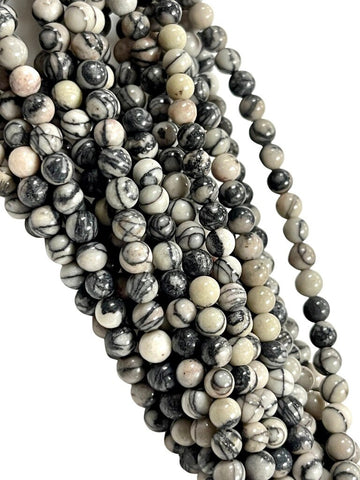 4mm Black & White Zebra Jasper Gemstone Round Shape Handmade Beads Full Strand 15.5" Long for Healing Energy Yoga Chakra For Jewelry Making