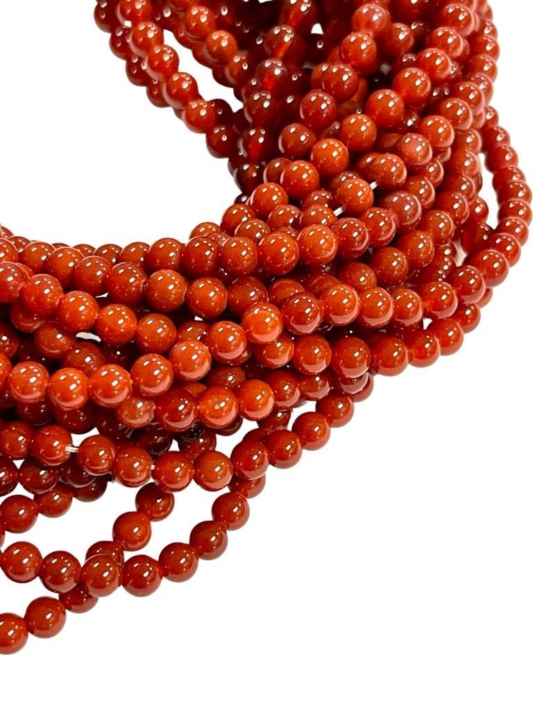 4mm Orange Carnelian Gemstone Round Shape Handmade Beads Full Strand 15.5" Long for Healing Energy Yoga Chakra For Jewelry Making