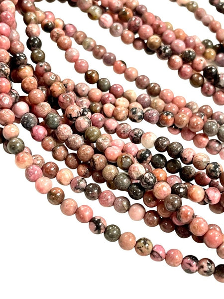 4mm Rhodochrosite Natural Gemstone Round Shape Handmade Beads Full Strand 15.5" Long for Healing Energy Yoga Chakra For Jewelry Making