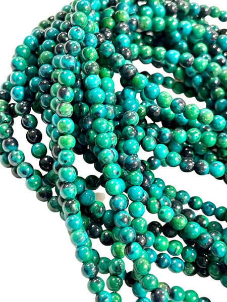 4mm Chrysocolla Gemstone Round Shape Handmade Beads Full Strand 15.5" Long for Healing Energy Yoga Chakra For Jewelry Making