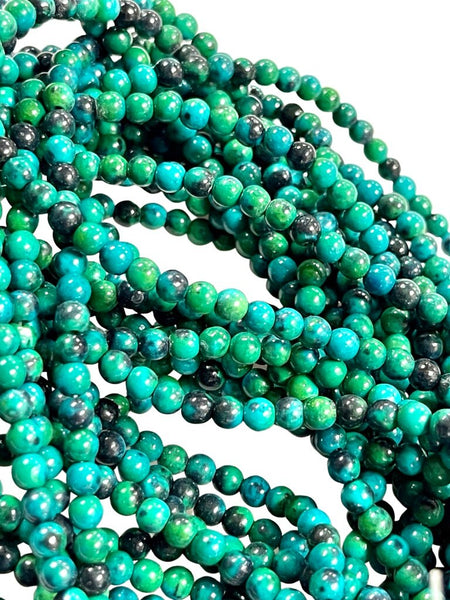 4mm Chrysocolla Gemstone Round Shape Handmade Beads Full Strand 15.5" Long for Healing Energy Yoga Chakra For Jewelry Making