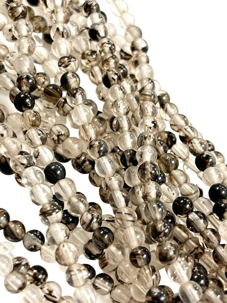 4mm  Black Rutilated Natural Gemstone Round Shape Handmade Beads Full Strand 15.5" Long for Healing Energy Yoga Chakra For Jewelry Making