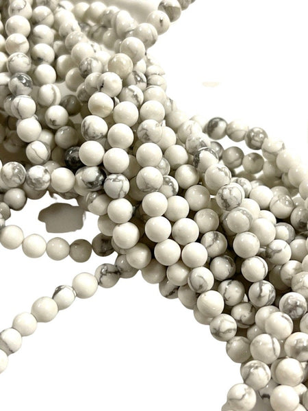 4mm White Howlite Turquoise Gemstone Round Shape Handmade Beads Full Strand 15.5" Long for Healing Energy Yoga Chakra For Jewelry Making