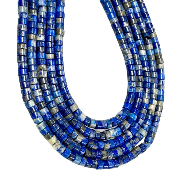 Lapis Lazuli Natural Gemstone Heishi Disc Tyre Shape Beads Strand Size 4mm Yoga Healing Real Gemstone Full 16" Beads Strand For Jewelry