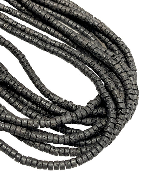 Black Lava Natural Gemstone Heishi Disc Tyre Shape Beads Strand Size 4mm Yoga Healing Real Gemstone Full 16" Beads Strand For Jewelry