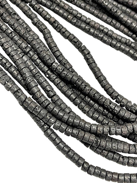 Black Lava Natural Gemstone Heishi Disc Tyre Shape Beads Strand Size 4mm Yoga Healing Real Gemstone Full 16" Beads Strand For Jewelry