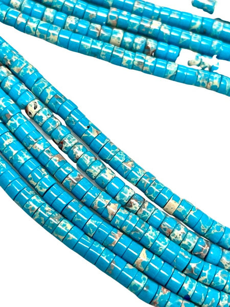 Sky Blue Imperial Jasper Natural Gemstone Heishi Disc Tyre Shape Beads Strand Size 4mm Yoga Healing Real Gemstone Full 16" Beads Strands
