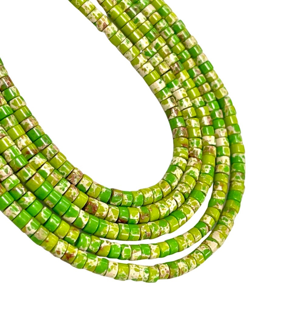 Green Imperial Jasper Natural Gemstone Heishi Disc Tyre Shape Beads Strand Size 4mm Yoga Healing Real Gemstone Full 16" Beads Strands