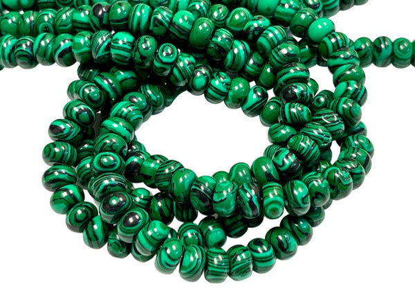8mm Malachite Gemstone Rondell Shape Handmade Beads Full Strand  Healing Energy Yoga Chakra For Jewelry Making